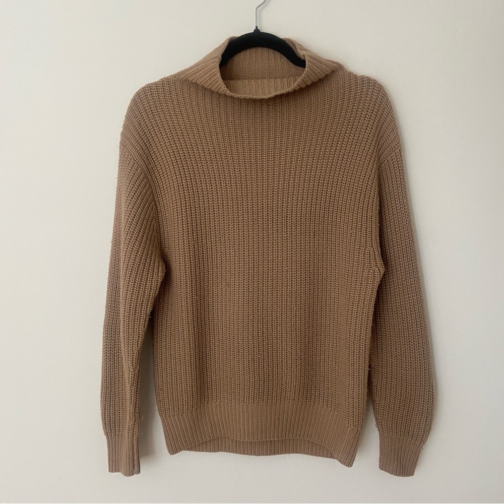 Aritzia Ribbed Cowl Neck Sweater in Camel - Picture 4 of 12